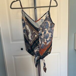 Paisley Print Tie-Front, Button Front Tank